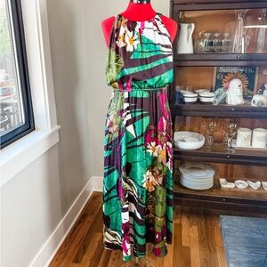 Chico's Floral Silky Halter Maxi Sundress Size 8